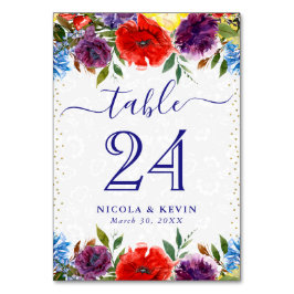 Numeração De Mesa Casamento de Flores de Verão Vermelhas e Azuis