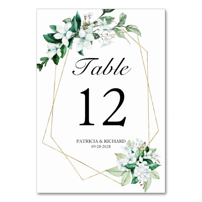 Numeração De Mesa Casamento de Flores e Folhagens Geométricas (Frente)