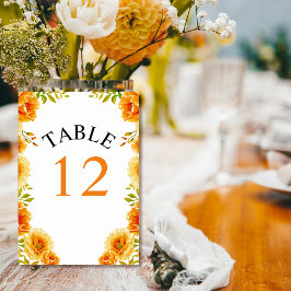 Numeração De Mesa Casamento de flores e folhas de aquarela laranja