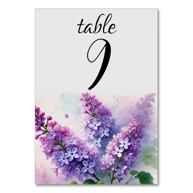 Numeração De Mesa Casamento de Flores Elegantes Roxas Florais Lilac (Frente)