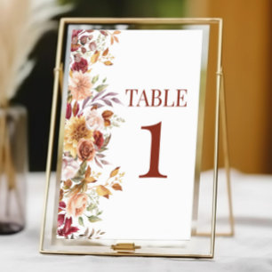 Numeração De Mesa Casamento de Flores Florais de Burgundy Brown Beig