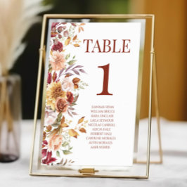 Numeração De Mesa Casamento de Flores Florais de Burgundy Brown Beig