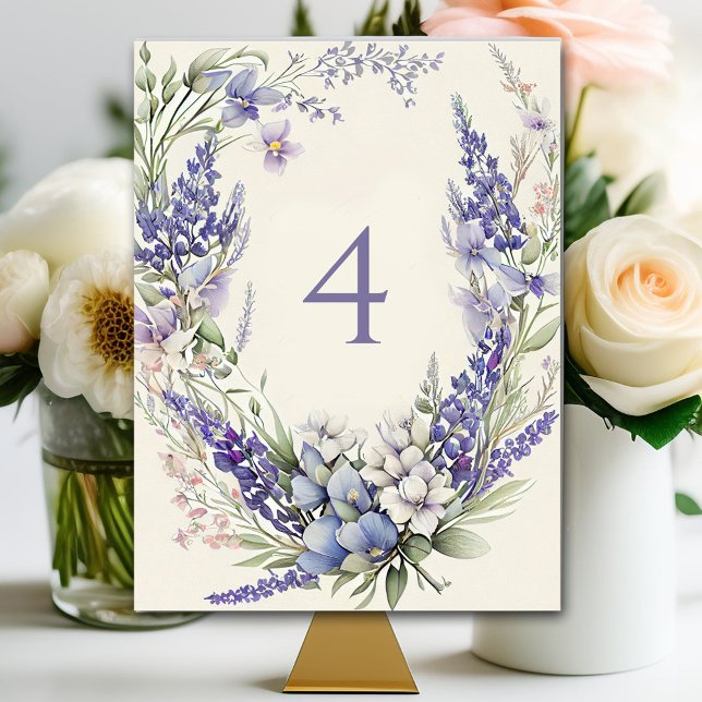 Numeração De Mesa Casamento de Flores Pintas e Púrpuras de Aquarela (Criador carregado)