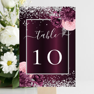 Numeração De Mesa Casamento de flores prateadas da ruiva