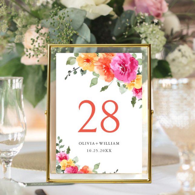 Numeração De Mesa Casamento de Flores Rosa Brilhantes De Aquarela El (Criador carregado)