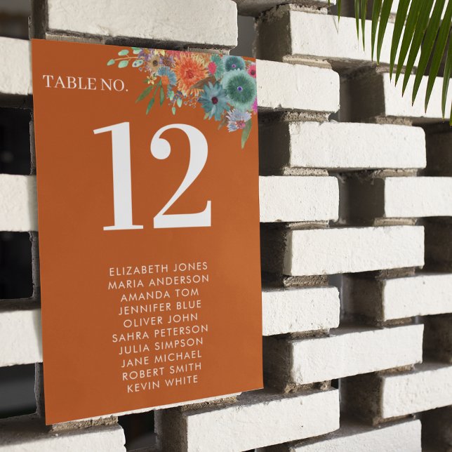 Numeração De Mesa Casamento de Flores Selvagens Boho Chic Laranja Qu (Criador carregado)