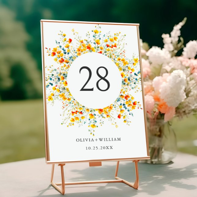 Numeração De Mesa Casamento de Flores Selvagens de Aquarelas Elegant (Criador carregado)