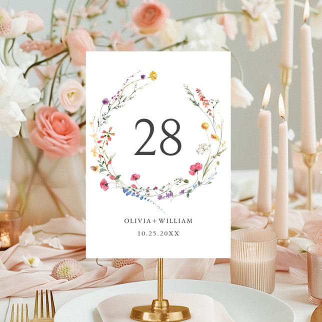 Numeração De Mesa Casamento de Flores Selvagens de Aquarelas Elegant (Criador carregado)