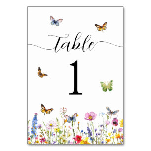 Numeração De Mesa Casamento de flores selvagens e borboletas