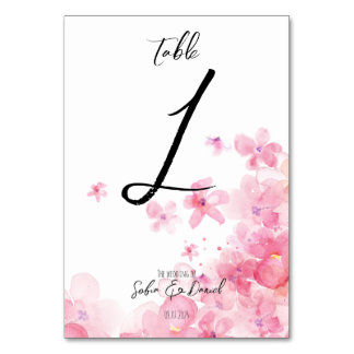 Numeração De Mesa Casamento de flores silvestres cor-de-rosa em aqua