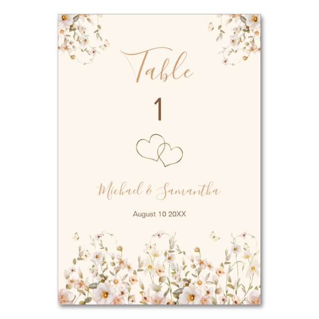 Numeração De Mesa Casamento de Flores Silvestres Marfim e Bege Rosad (Frente)
