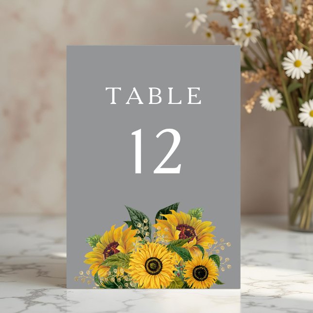 Numeração De Mesa Casamento de flores solares de Cinzas Elegantes (Elegant Gray Sunflowers Wedding Table Number)