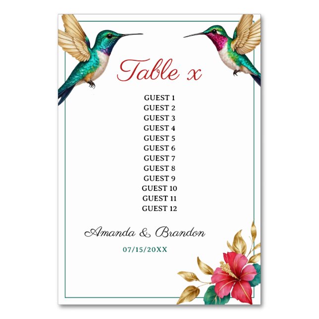 Numeração De Mesa Casamento de Flores Tropicais Vermelhas de Aves Hu (Frente)