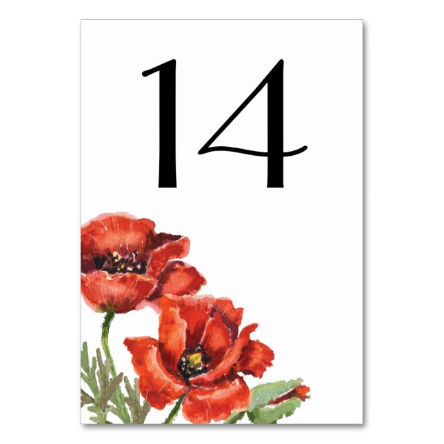 Numeração De Mesa Casamento de Flores Vermelhas Poppy (Frente)