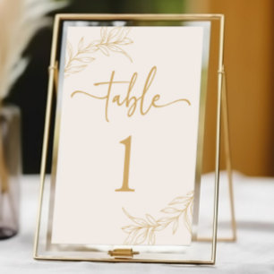 Numeração De Mesa Casamento de Folha de Leaf Dourada de Beige minima