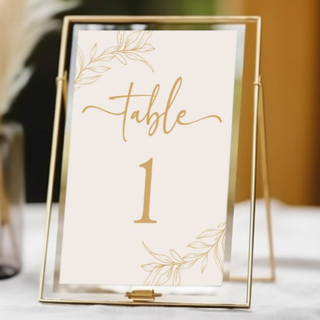 Numeração De Mesa Casamento de Folha de Leaf Dourada de Beige minima (Criador carregado)
