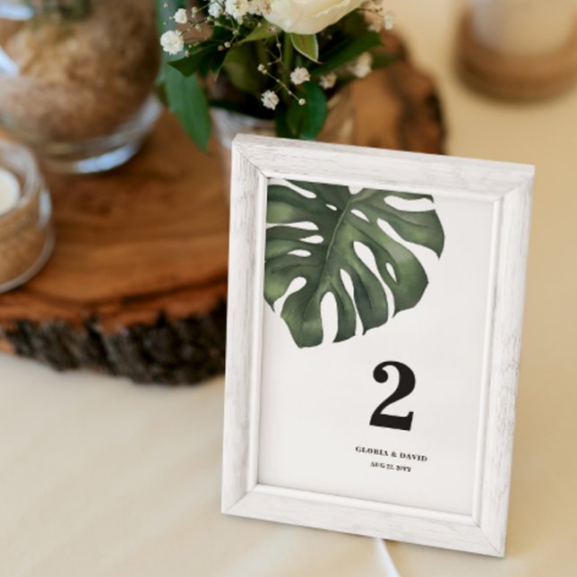 Numeração De Mesa Casamento de Folha de Monstera Verde (Criador carregado)