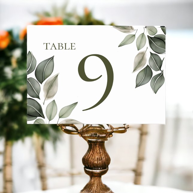Numeração De Mesa Casamento de Folhagem Verde Mudada (Muted Green Foliage Wedding Table Numbers from Ricaso)