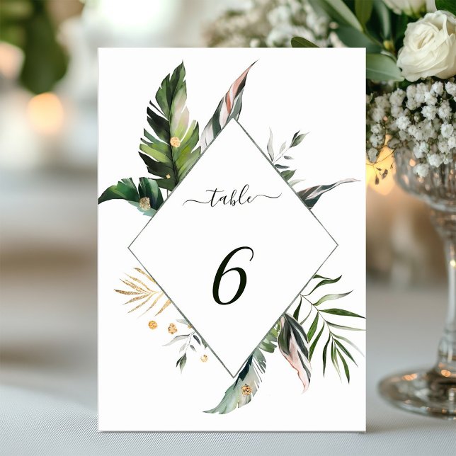 Numeração De Mesa Casamento de Folhas de Aquarela Tropical (Criador carregado)