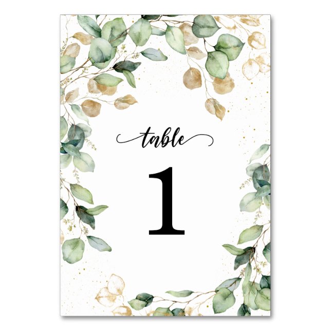 Numeração De Mesa Casamento de Folhas de Eucalipto Douradas (Frente)