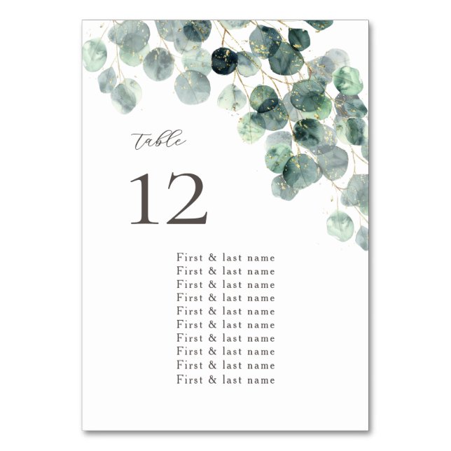 Numeração De Mesa Casamento de Folhas de Eucalipto em Aquarela (Frente)