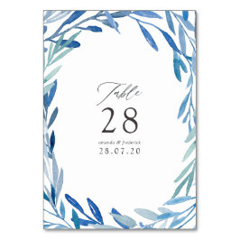Numeração De Mesa Casamento de Folhas de Índigo Naval em Aquarela
