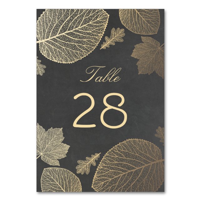 Numeração De Mesa Casamento de Folhas Douradas e de Chalkboard (Frente)