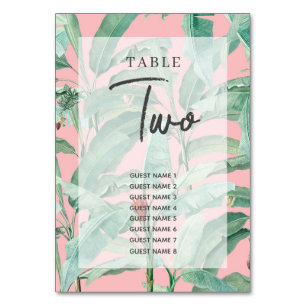 Numeração De Mesa Casamento de Folhas Tropicais de Banana Rosa