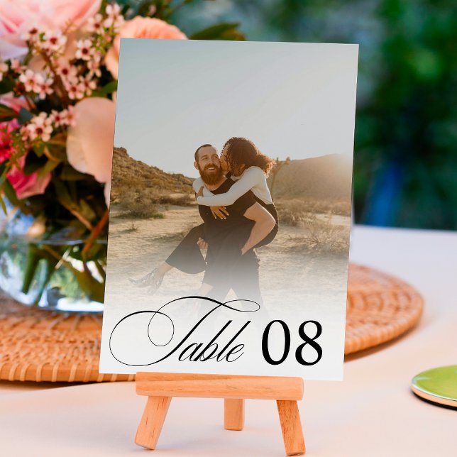 Numeração De Mesa Casamento de fotos em caligrafia com cobertura bra (White overlay chic calligraphy photo wedding table number)