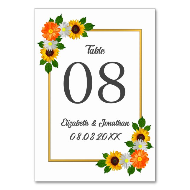 Numeração De Mesa Casamento de Frame Dourado Floral (Frente)