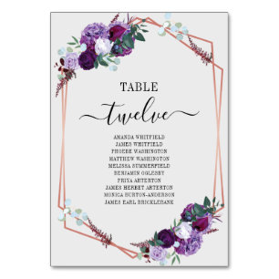 Numeração De Mesa Casamento de Frame Dourado Rosa Floral Roxo