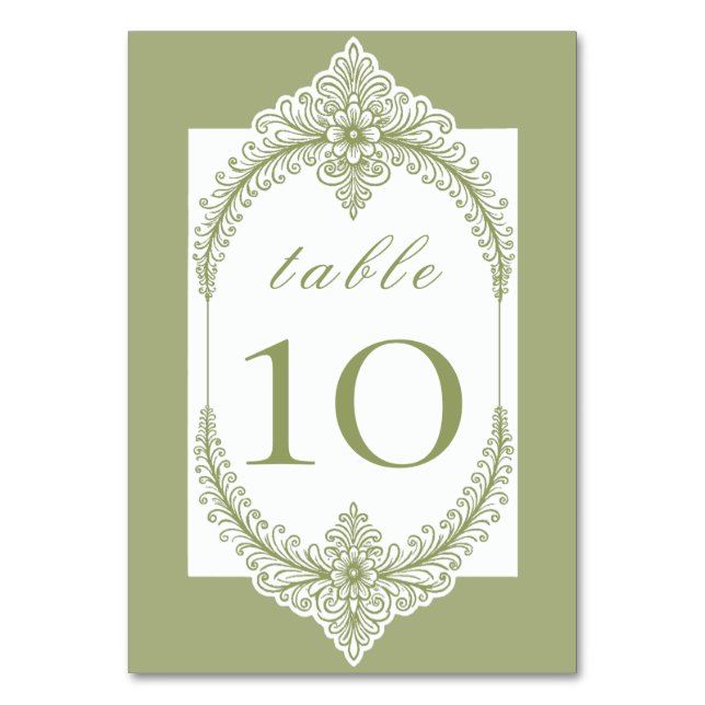 Numeração De Mesa Casamento de Frame Flourish Francês Verde (Frente)