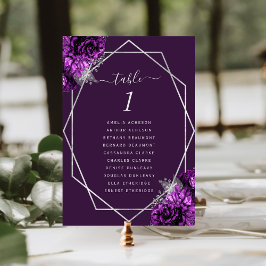 Numeração De Mesa Casamento de Frame Geométrico de Prata Floral Púrp