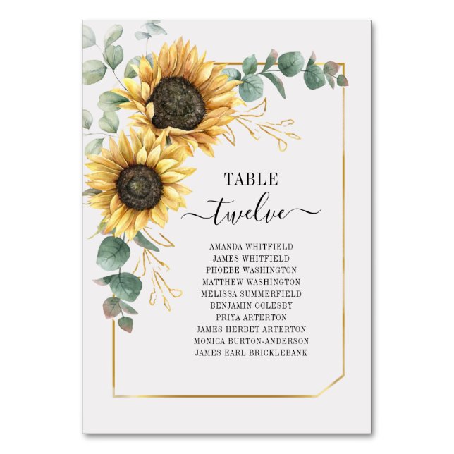 Numeração De Mesa Casamento de Frame Geométrico Dourado de Sunflower (Frente)