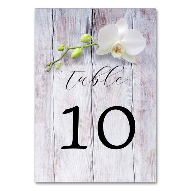 Numeração De Mesa Casamento de Fundo em Madeira com Orquídea Branca (Frente)