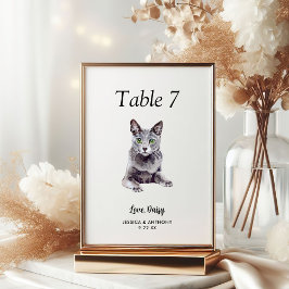Numeração De Mesa Casamento de Gato Aquarela Moderna Simples