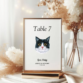 Numeração De Mesa Casamento de Gato Aquarela Simples Moderna