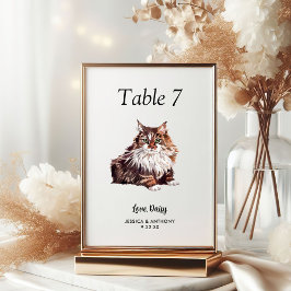 Numeração De Mesa Casamento de Gato Aquarela Simples Moderna