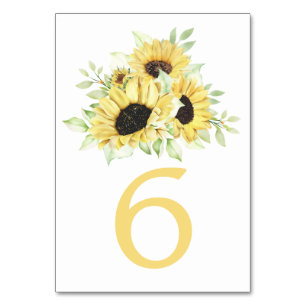 Numeração De Mesa Casamento de Girassóis em Aquarela Floral Elegante