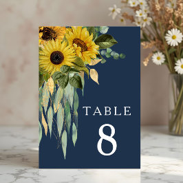 Numeração De Mesa Casamento de Girassóis Eucalipto Floral Azul Marin
