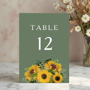 Numeração De Mesa Casamento de Girassóis Florais Verdes Elegantes