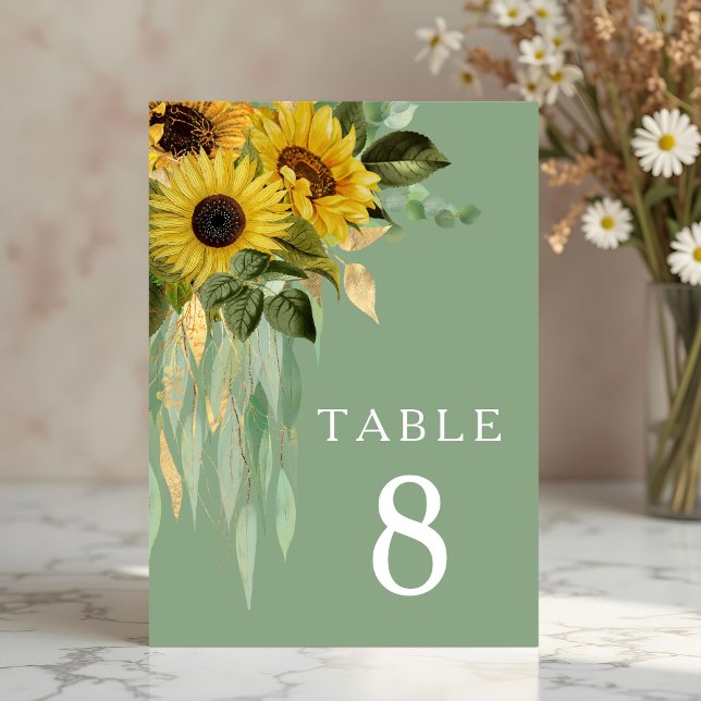Numeração De Mesa Casamento de Girassóis Verdes Elegantes (Elegant Green Sunflowers Wedding Table Number)