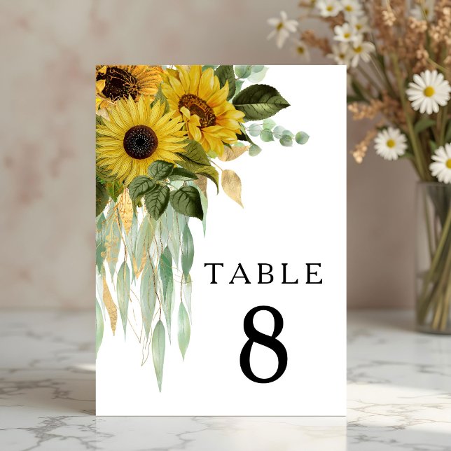 Numeração De Mesa Casamento de girassol preto e branco moderno (Modern Black & White Sunflower Wedding Table Number)
