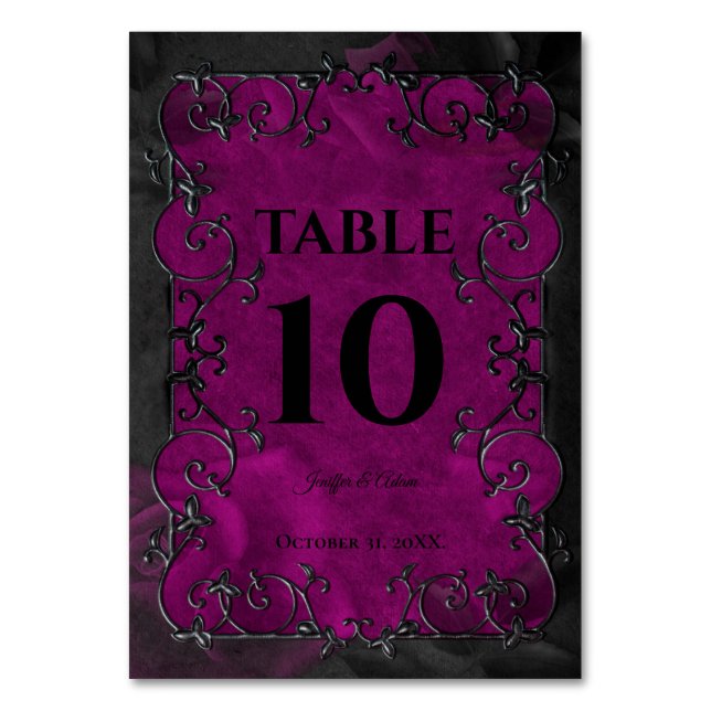 Numeração De Mesa Casamento de Halloween Gótico Roxo Escuro (Frente)