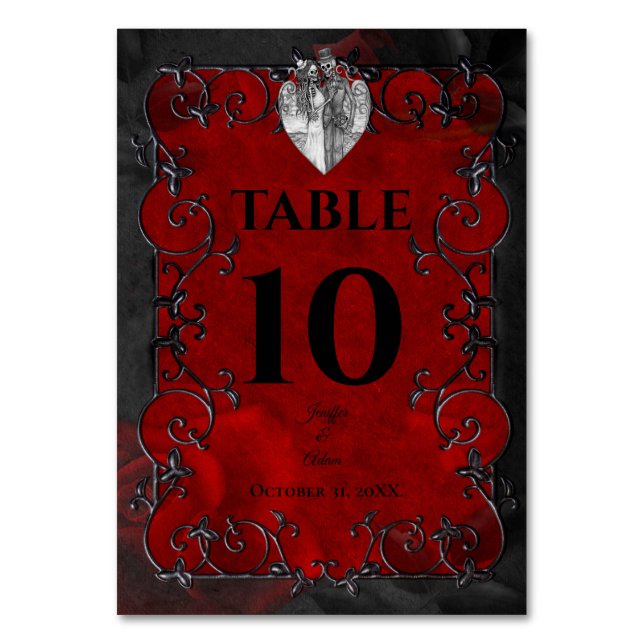 Numeração De Mesa Casamento de Halloween Gótico Vermelho Escuro (Frente)