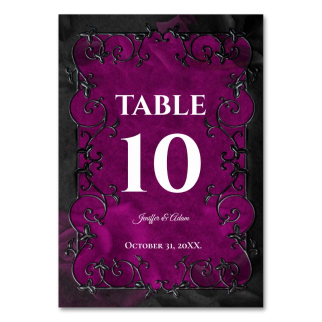 Numeração De Mesa Casamento de Halloween Roxo Escuro Gótico (Frente)