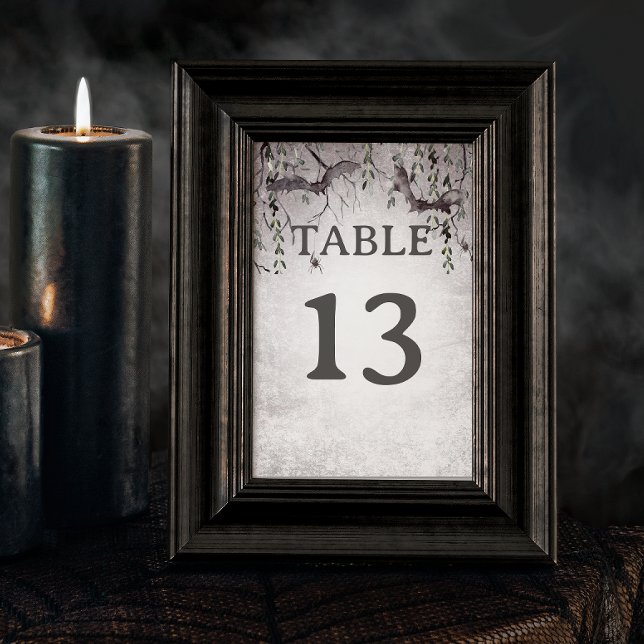 Numeração De Mesa Casamento de Halloween Rústico Gótico Preto e Borg (Rustic Gothic Black & Burgundy Halloween Wedding Table Number)