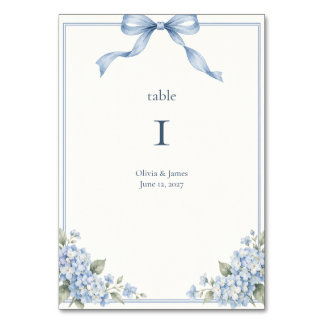 Numeração De Mesa Casamento de Hortênsia com Laço Azul Empoeirado