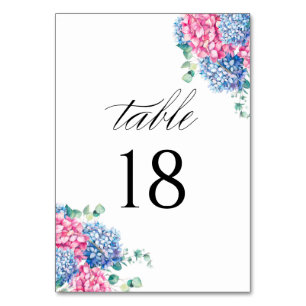 Numeração De Mesa Casamento de Hydrangea Cor de Água Rosa e Azul