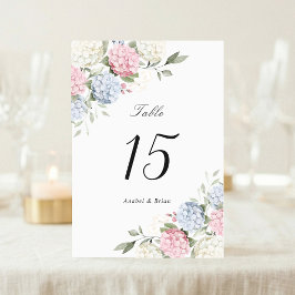 Numeração De Mesa Casamento de Hydrangea Rosa Floral Elegante e Azul